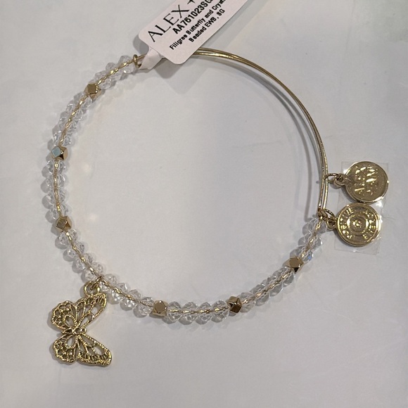 NWT Alex and Ani Gold-Tone Butterfly Charm Beaded Bangle Bracelet - Picture 2 of 5